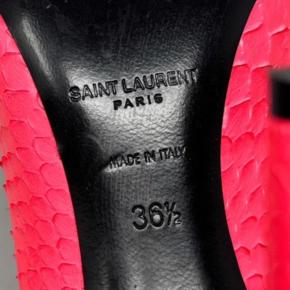 Saint Laurent Zoe 105 Ankle Strap Leather Snakeskin Pointed Toe Pump Heels Neon - Picture 11 of 16